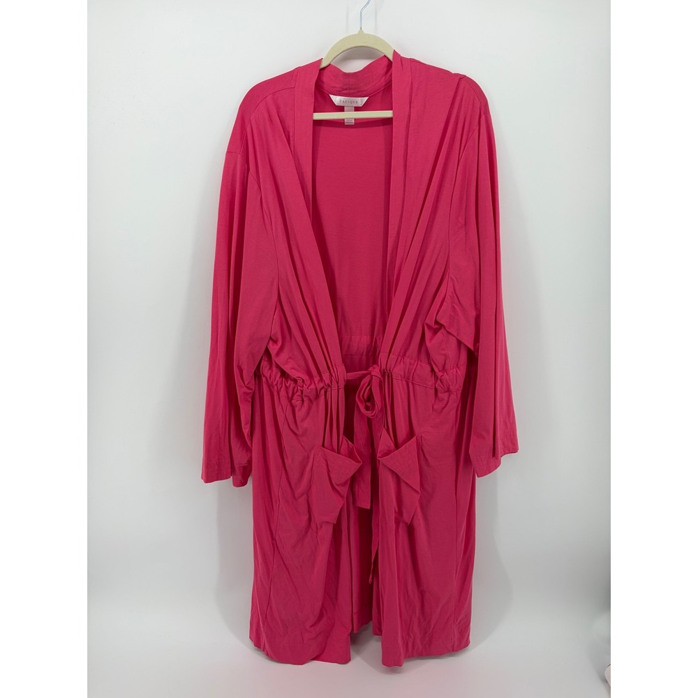 Cacique Womens 26/28 Pink Robe Cotton Long Sleeve Drawstring Pockets Loungewear